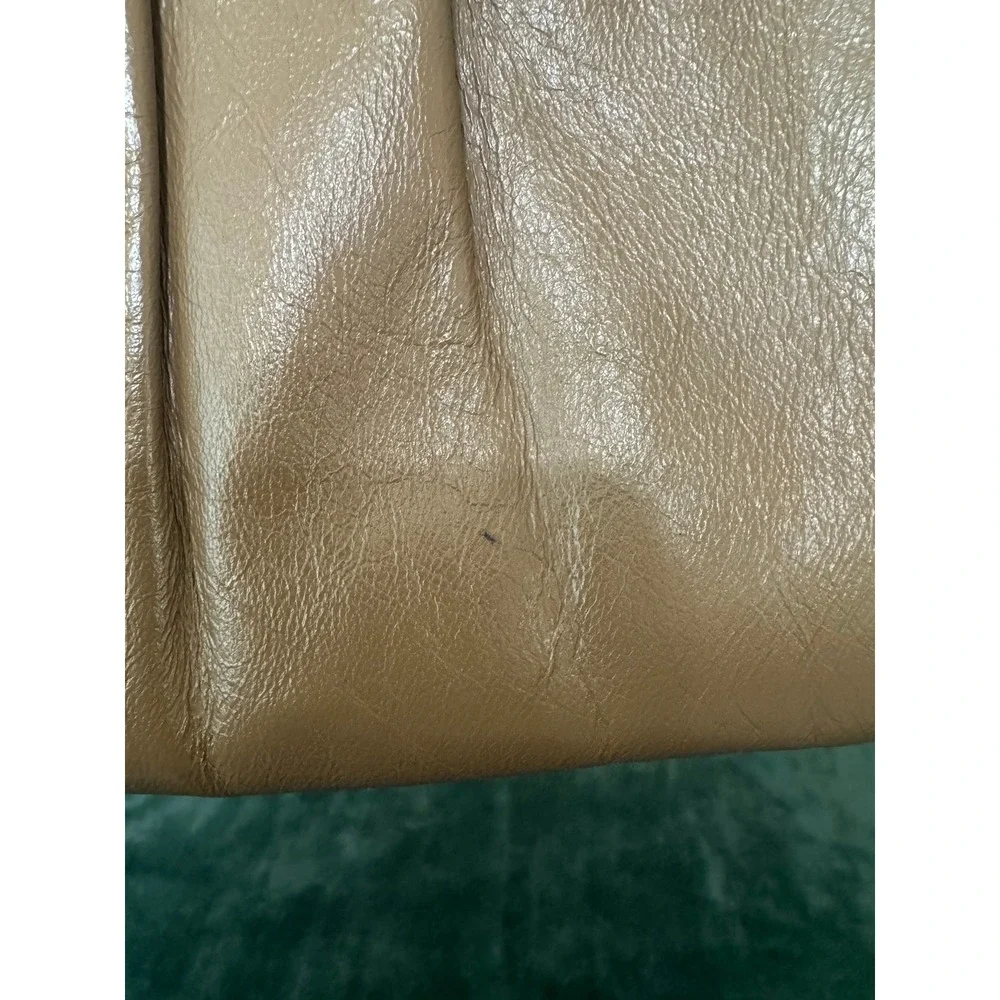 Vintage‎ Clutch Bag Small Tan Leather Pleated Hidden Chain Crossbody Minimal 80s